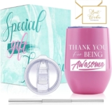 HIYAA Mothers Day & Birthday Gift for Women – 12oz Vacuum Insulated Wine Glass with Lid & Straw