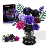HOGOKIDS Flowers Bouquet Building Set – 14 Purple Roses Botanical
