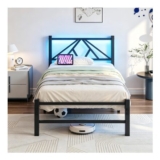 HOJINLINERO Bed Frame with Charging Station and LED Headboard, Black