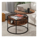 HOJINLINERO round Lift-Top Coffee Table with Hidden Storage Brown