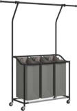 HOMCOM 126L Laundry Sorter, Rolling Wash Basket with Hanging Rail and Mobile 3-Bag Organiser for Bedroom, Bathroom, Laundry Room, 88-149.5L x 40W x 167H cm, Dark Grey