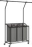 HOMCOM 126L Laundry Sorter, Rolling Wash Basket with Hanging Rail and Mobile 3-Bag Organiser for Bedroom, Bathroom, Laundry Room, 88-149.5L x 40W x 167H cm, Dark Grey