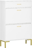 HOMCOM 3-Drawer Shoe Cabinet with Adjustable Shelf for 12 Pairs of Shoes, Narrow Shoe Storage Cabinet with 2 Flip Doors for Hallway, Entryway, White