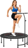 HOMCOM 40 Fitness Trampoline, Mini Trampoline Bungee Rebounder with Adjustable Handle for Indoor Exercise Workout