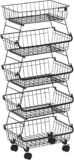 HOMCOM 5 Tier Storage Trolley Steel Wire Baskets Fruit Vegetable Cart Black