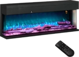 HOMCOM 50/127cm 3-Sided Electric Fireplace Wall Mounted, Recessed, Insert, Freestanding, Glass Electric Fire with 7 Adjustable LED Flame Effect, Log, Crystal, Remote Control, 1800W, Black
