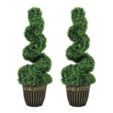 HOMCOM Artificial Topiary Spiral Boxwood Trees, Set of 2 90cm
