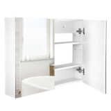 HOMCOM Bathroom Mirror Cabinet Wall Mounted 80cm Wide White Bathroom Wall Cabinet, 2 Mirrored Doors, Adjustable Shelf