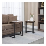 HOMCOM C-Shaped Nesting Tables Set of 3 with Steel Frame, Rustic Brown