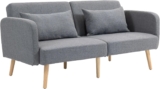 HOMCOM Click Clack Sofa Bed, 3 Seater Sofa, Convertible Bed Settee, Modern Fabric Loveseat Sofa Couch with 2 Cushions for Living Room, Guest Room, Grey