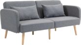 HOMCOM Click Clack Sofa Bed, 3 Seater Sofa, Convertible Bed Settee, Modern Fabric Loveseat Sofa Couch with 2 Cushions for Living Room, Guest Room, Grey