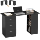 HOMCOM Computer Desk w/Drawers 120 x 49 x 72 cm Black Home Office Desk, Writing Table, PC Workstation, 3 Storage Shelves, Working, Study