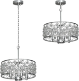HOMCOM Crystal Chandelier Adjustable Height 4-Light E14 Base Silver Tone