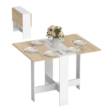 HOMCOM Folding Dining Table with Drop Leaf, Oak & White