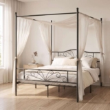 HOMCOM Four Poster Double Metal Platform Bed Frame with Steel Slats – Black – using voucher – Sold by aosom MHSTAR UK