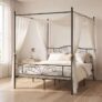 HOMCOM Four Poster Double Metal Platform Bed Frame with Steel Slats – Black – using voucher – Sold by aosom MHSTAR UK
