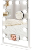 HOMCOM Hollywood Vanity Mirror with Lights, 37×46 cm Lighted Makeup Mirror with 3 Colour, 12 LED Bulbs, 10X Magnifying, USB Charging Port, Phone Holder, 360 Rotation, Touch Screen