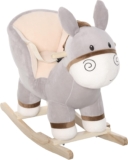 HOMCOM Kids Rocking Horse, Children Plush Ride On Donkey Animal Rocker w/Sound, Wood Base Seat, Safety Belt, Baby Toy Rocker for Toddler 18-36 Months, Grey