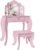 HOMCOM Kids Vanity Table and Chair Set, Girls Vanity Set with Tri-Folding Mirror and Stool, Makeup Dressing Table with Drawer, Pink