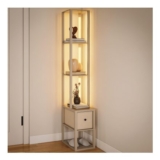 HOMCOM LED Floor Lamp with Shelves and Fabric Drawer, Oak