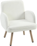 HOMCOM Modern Lounge Chair, Velvet Upholstered Bedroom Lounge Seat with Spring Cushion, Carbon Steel Frame, Armchair with Adjustable Feet, for Living Room, Bedroom, Study, Office, Cream White