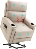 HOMCOM Riser and Recliner Chair with Vibration Massage and Heat, Electric Microfibre Upholstered Lift Chair for the Elderly, Quick Assembly, Remote Control, Cup Holders, Side Pockets, Beige