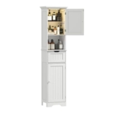 HOMCOM Tall Freestanding Bathroom Cabinet with LED Light White