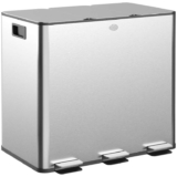 HOMCOM Triple Kitchen Bin 3 x 15L Pedal Bin Stainless Steel – Silver Tone
