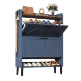 HOME BI Farmhouse Shoe Cabinet with Two Flip Drawers 3-Tier