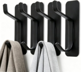 HOMELINE Self Adhesive Hooks Heavy Duty 6KG, Extra Strong Sticky Wall Hooks, No Drill No Nail Door Hooks for Kitchen, Bathroom & Home, Waterproof Black Adhesive Hooks, 4 Pack