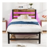 HOMERECOMMEND 3-Ft Single Bed Frame with USB, Rustic Brown
