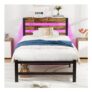 HOMERECOMMEND 3-Ft Single Bed Frame with USB, Rustic Brown