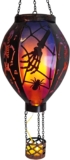 HONGLAND Halloween Solar Power Rainbow Stain Cool Fiesta Realistic Flame Outdoor Hanging LED Hot Air Balloon Lantern with Skull Pattern Out Design Waterproof Decor for Garden, Patio, Party