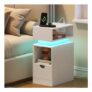 HOOBRO Narrow Bedside Table, USB & USB-C Charging, LED, White