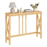 HOOBRO Slim Hallway Console Table, 100 Cm, Natural Bamboo, X-Frame