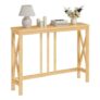 HOOBRO Slim Hallway Console Table, 100 Cm, Natural Bamboo, X-Frame