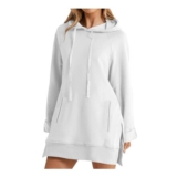HOOUDO Longline Hoodie Dress, White, Womens Oversized Sweatshirt
