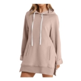 HOOUDO Longline Hoodie Dress for Women Khaki