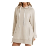 HOOUDO Longline Hoodies for Women Oversized Sweatshirt Dress Beige