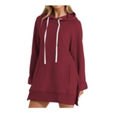HOOUDO Longline Hoodies for Women Oversized Sweatshirt Dress Wine