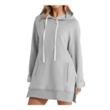 HOOUDO Longline Hoodies for Women UK Oversized Grey Sweatshirt Dress