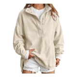 HOOUDO Oversized Womens Mock-Neck Pullover Sweatshirt Beige