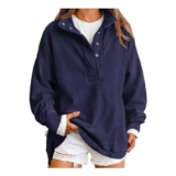 HOOUDO Oversized Womens Mock-Neck Sweatshirt Navy