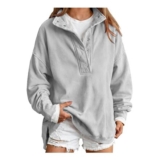 HOOUDO Womens Oversized Mock Neck Sweatshirt Grey