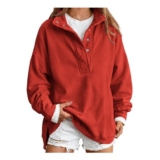 HOOUDO Womens Oversized Mock-Neck Sweatshirt Red