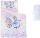 HOSIMA Nap Mat -Blue Butterfly Sleeping Bag with Removable Pillow – Daycare and Sleepovers Preschool Kindergarten Bedding Set for Kids Toddler Boys Girls