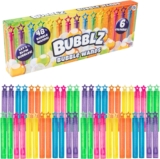 HTI Bubblz 48 Pack Bubble Solution With Wands Multi-Coloured 48 Pack Of Bubble Mixture With Bubble Stick Wands Mini Bubble Solution With Wands Perfect Party Bag Fillers Suitable Children 3