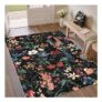 HUGEAR 80×150 Cm Black Floral Area Rug, Washable