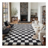 HUGEAR Fluffy Checkered Rug 200x300cm Black and White