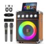 HWWR Karaoke Machine with 2 Wireless Mics, Wood Finish
